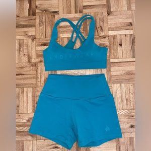 Ryderwear turquoise sports bra and shorts set UK size XS